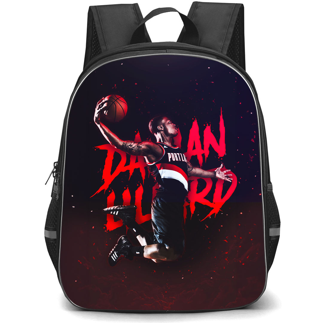 NBA Damian Lillard Backpack StudentPack - Damian Lillard Portland Dunking Graphic Art On Black Background