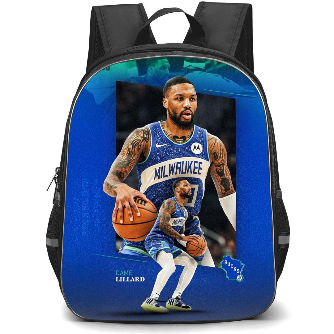 NBA Damian Lillard Backpack StudentPack - Damian Lillard Shooting On Blue Background
