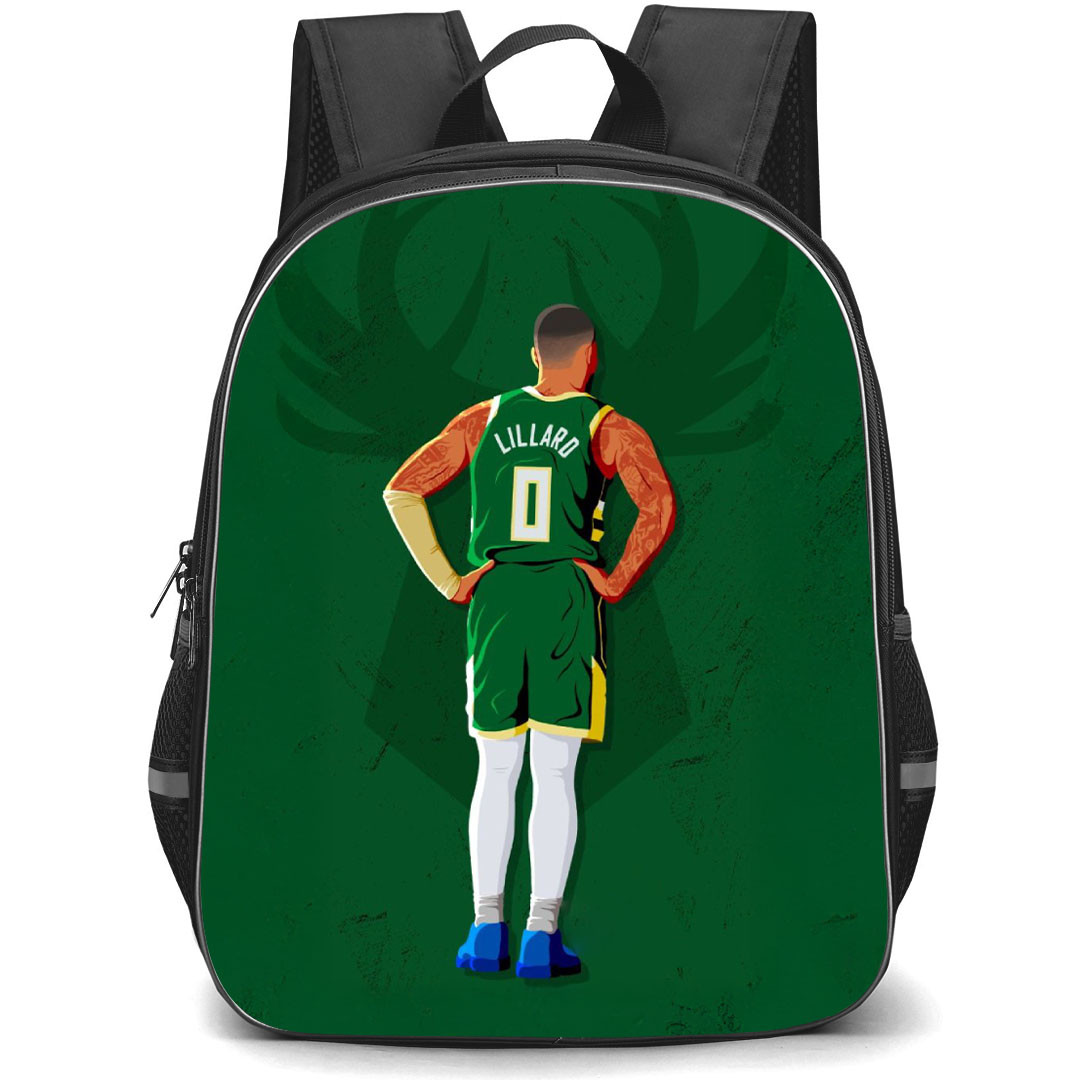 NBA Damian Lillard Backpack StudentPack - Damian Lillard Standing Back Illustration Art On Green Background
