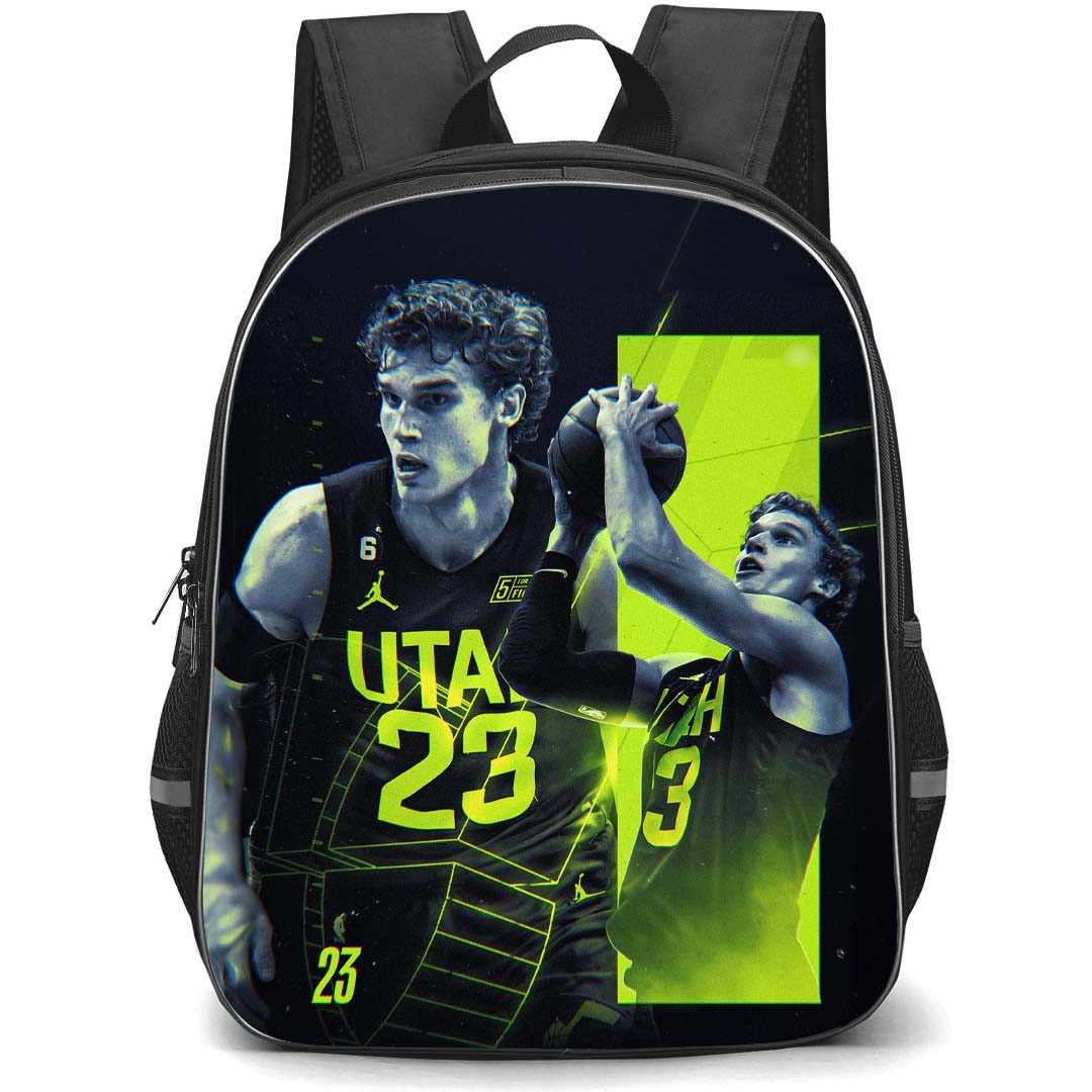 NBA Lauri Markkanen Backpack StudentPack - Lauri Markkanen Utah Jazz 23 Shooting On Black Graphic Art