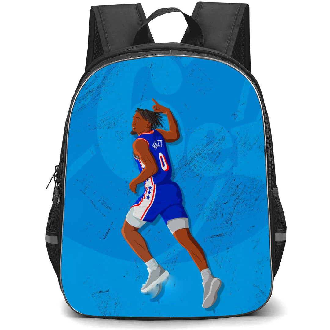 NBA Tyrese Maxey Backpack StudentPack - Tyrese Maxey Celebration Vector Art On SkyBlue Background