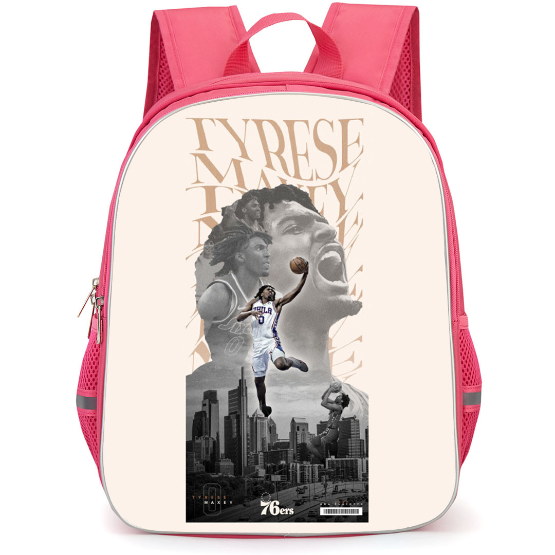 NBA Tyrese Maxey Backpack StudentPack - Tyrese Maxey Shouting Dunking Grayscale Poster
