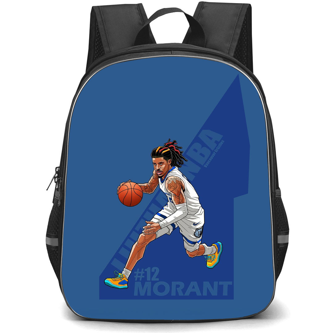 NBA Ja Morant Backpack StudentPack - Ja Morant Dribbling Illustration On Blue Background