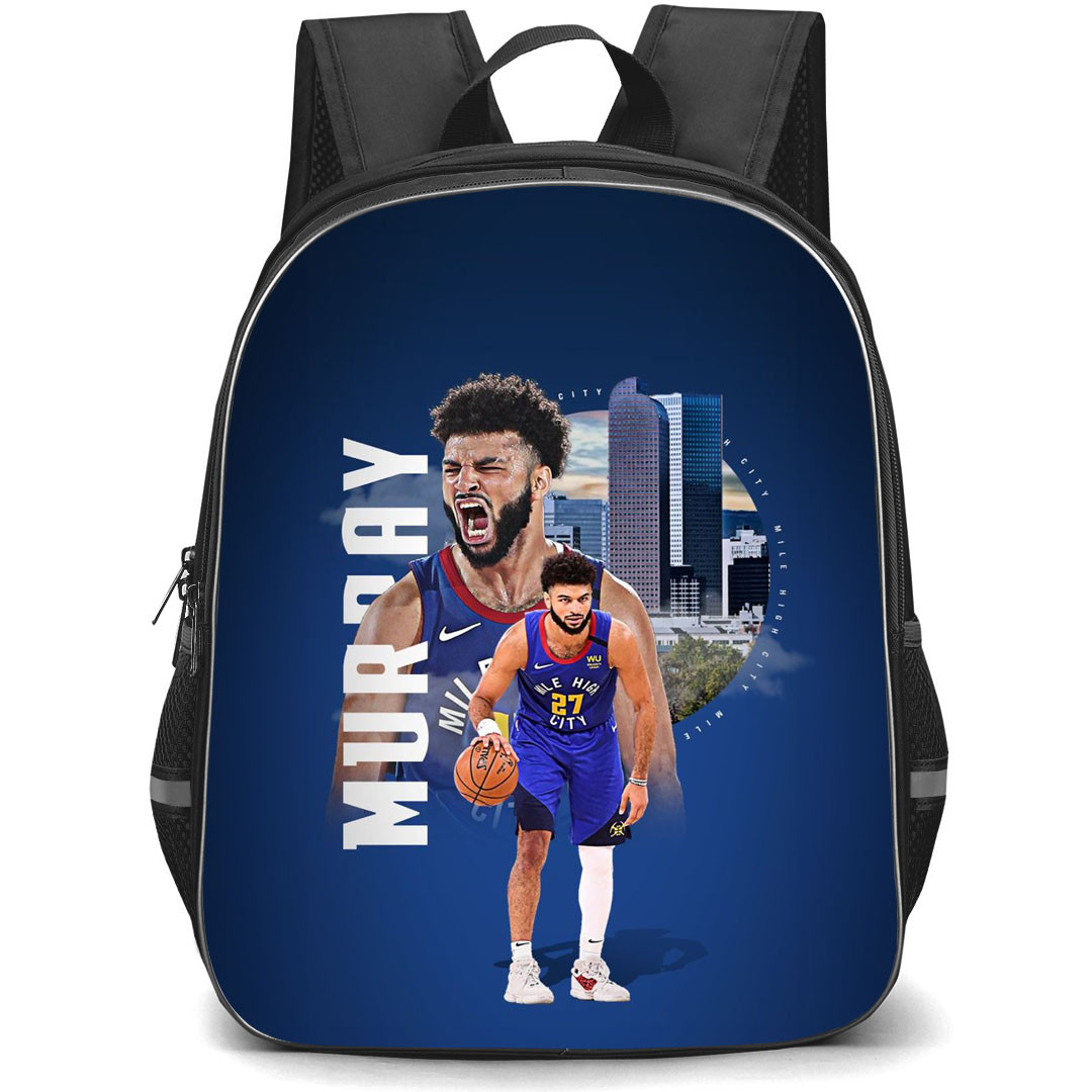 NBA Jamal Murray Backpack StudentPack - Jamal Murray Denver Nuggets 27 Shouting Blue Background