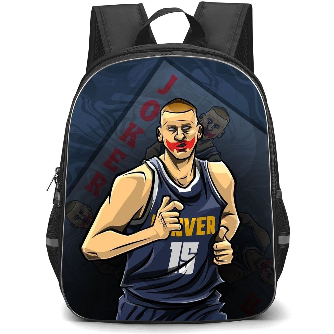 NBA Nikola Jokic Backpack StudentPack - Nikola Jokic Denver Nuggets 15 Joker Cartoon Art Poster