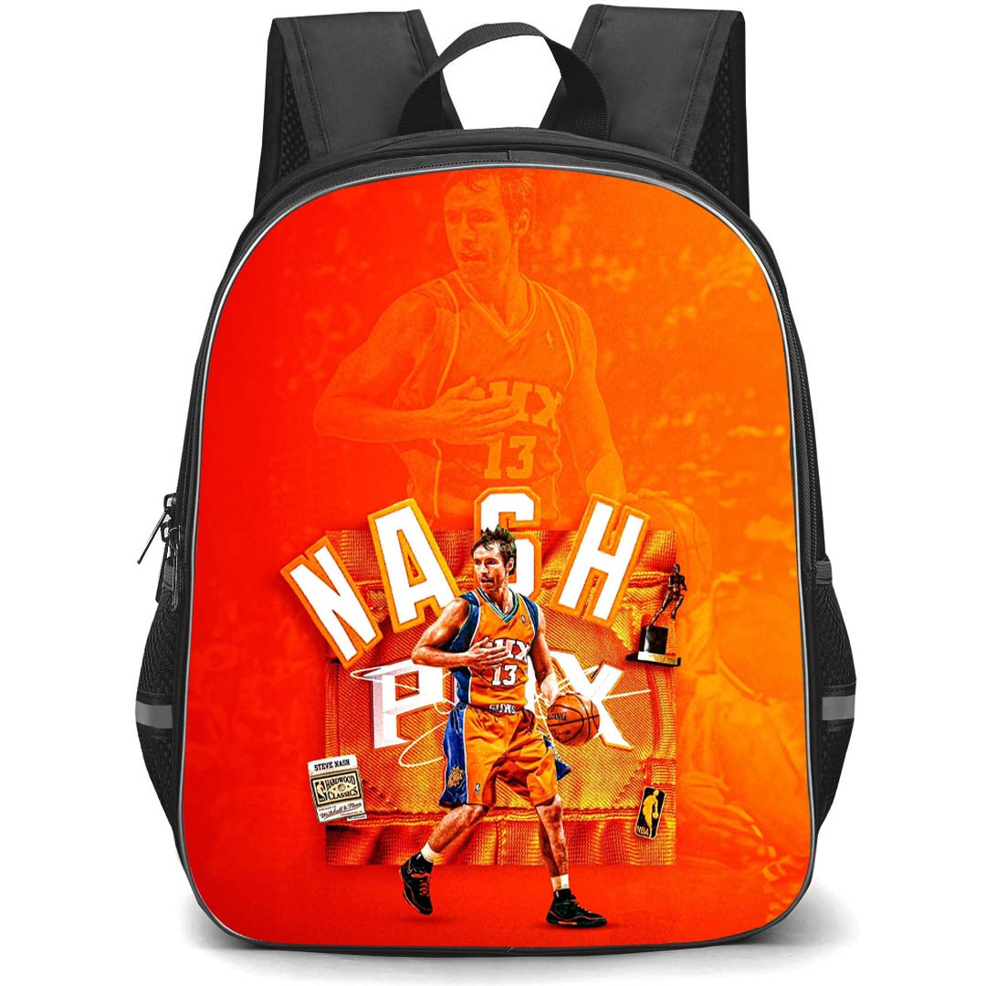 NBA Steve Nash Backpack StudentPack - Steve Nash Phoenix Suns 13 Dribbling On Orange Background