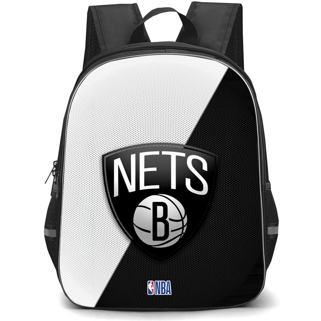NBA Brooklyn Nets Backpack StudentPack - Team Logo On Black And White Background