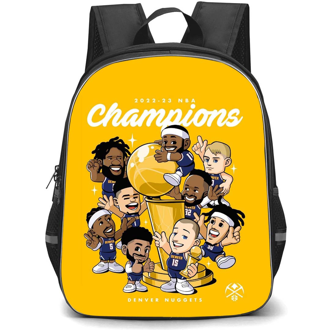 NBA Denver Nuggets Backpack StudentPack - Denver Nuggets Champions 2022-23 Chibi Art Yellow Background
