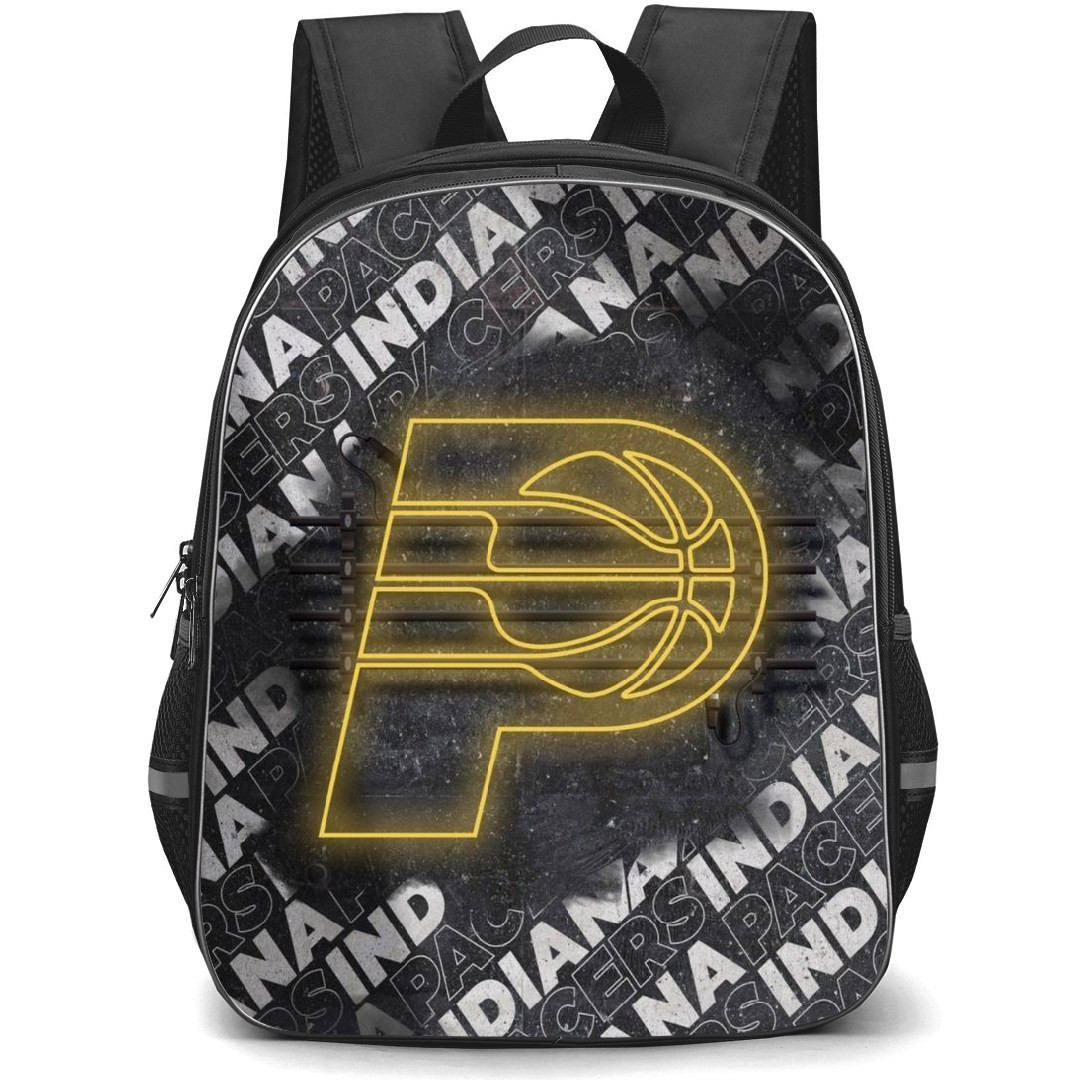NBA Indiana Pacers Backpack StudentPack - Indiana Pacers Yellow Neon Logo On Grayscale Word Art Background