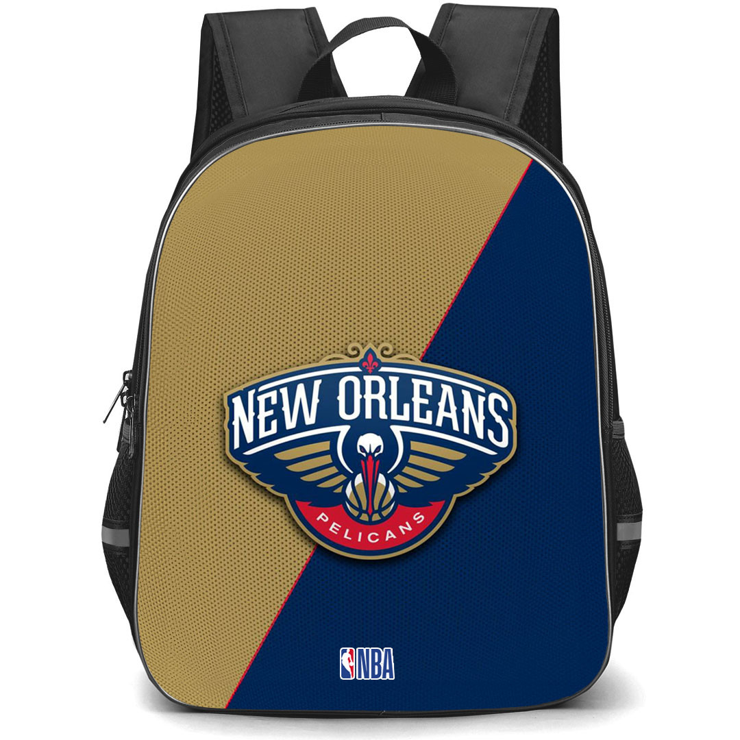 NBA New Orleans Pelicans Backpack StudentPack - Team Logo On Gold And Navy Background