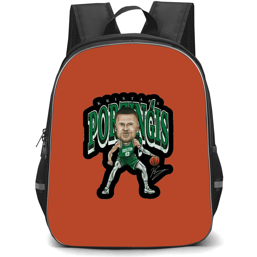 NBA Kristaps Porzingis Backpack StudentPack - Kristaps Porzingis Chibi Art On Word Art Background