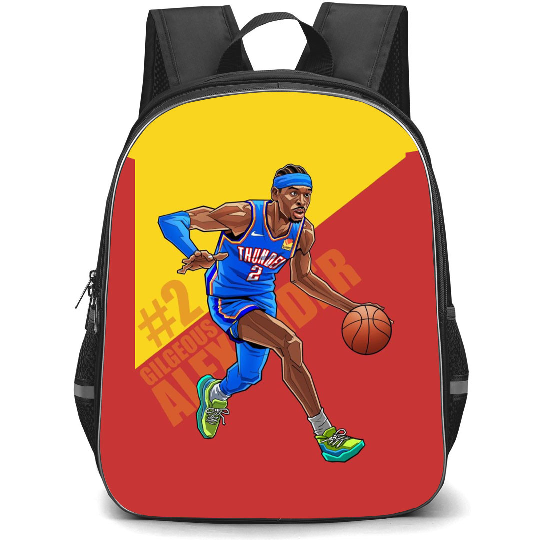 NBA Shai Gilgeous-Alexander Backpack StudentPack - Shai Gilgeous-Alexander Dribbling Illustration Art On Yellow Red Background
