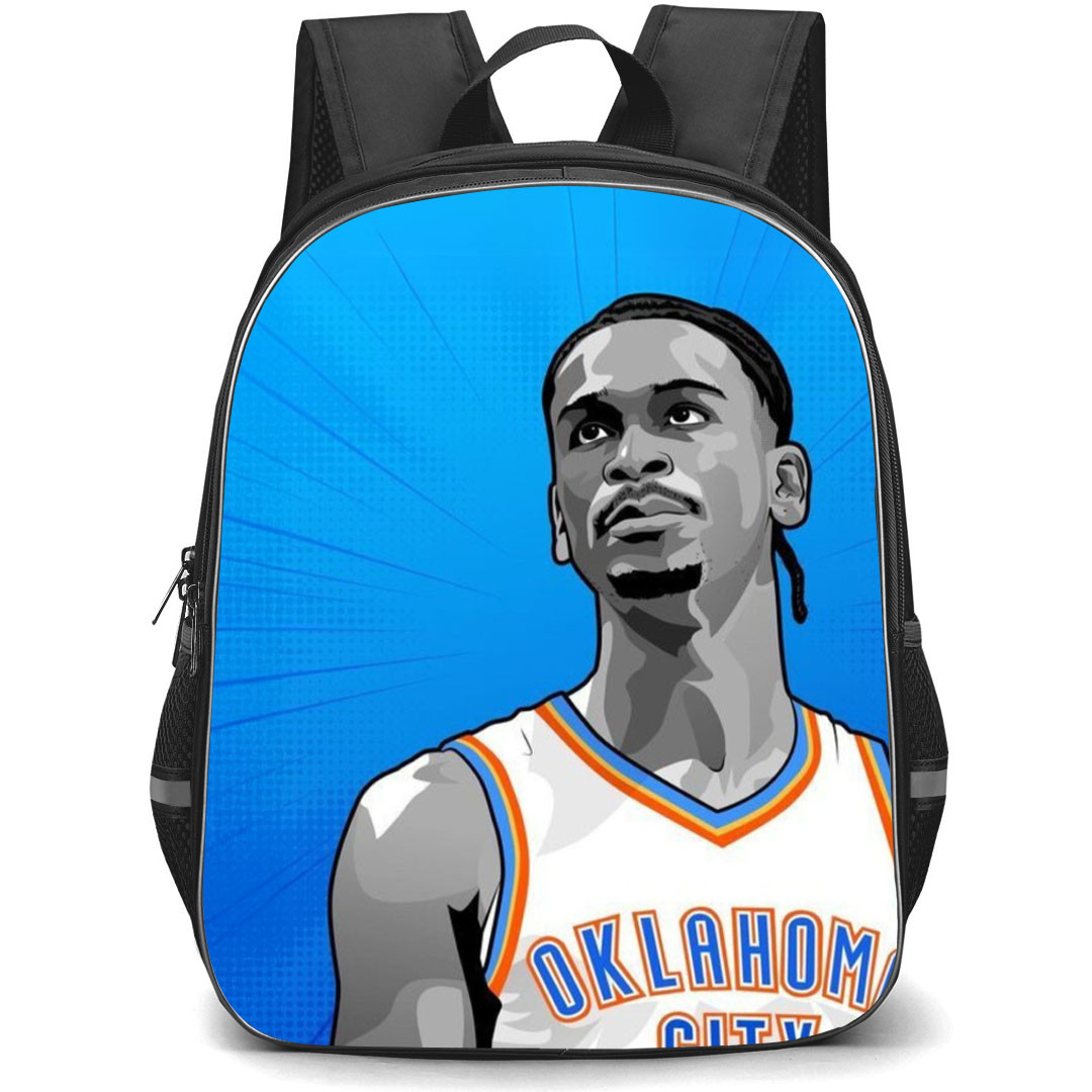 NBA Shai Gilgeous-Alexander Backpack StudentPack - Shai Gilgeous-Alexander Grayscale Portrait Illustration On Blue Background