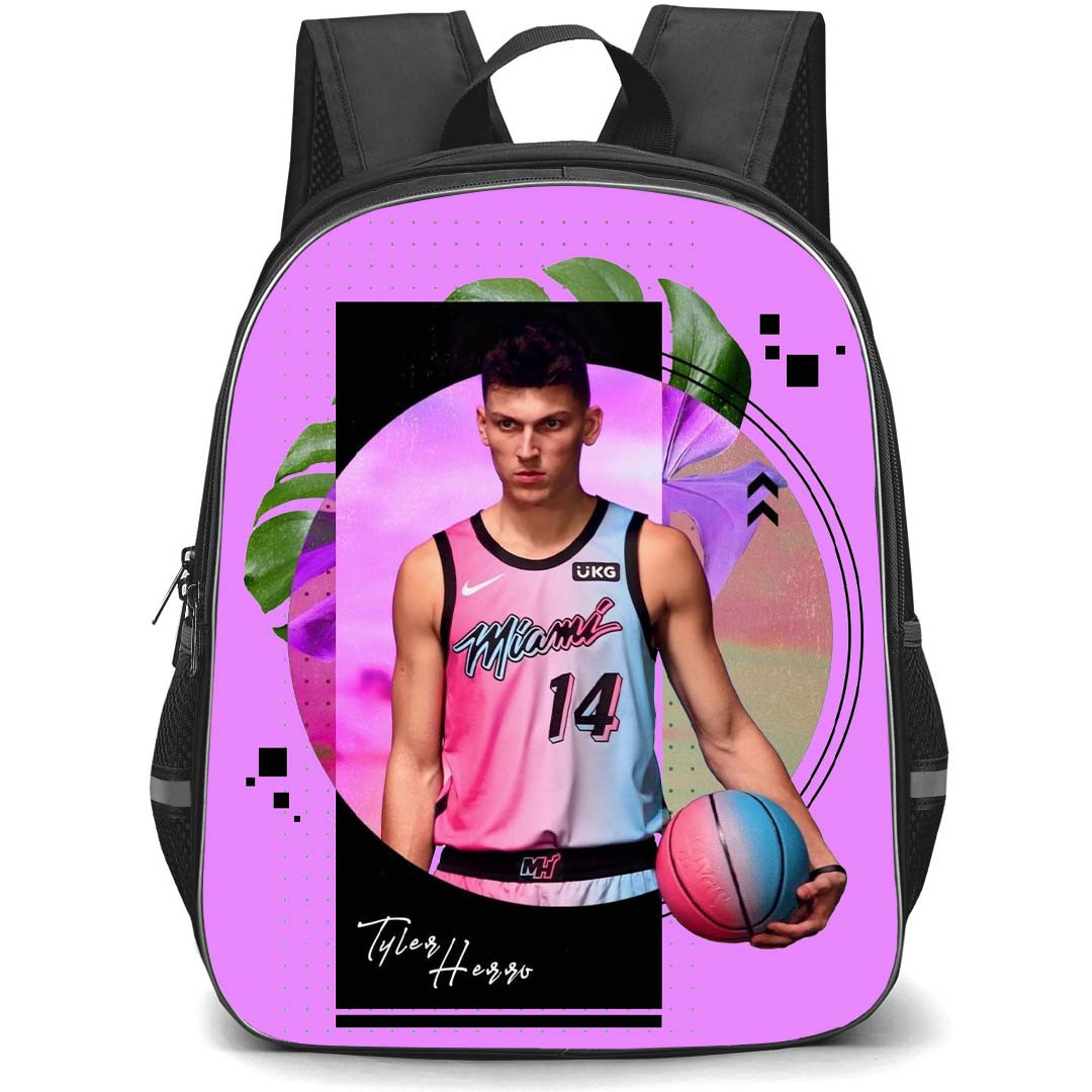 NBA Tyler Herro Backpack StudentPack - Tyler Herro Miami Heat 14 Holding Ball On Purple Background