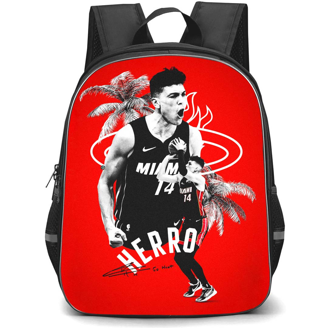 NBA Tyler Herro Backpack StudentPack - Tyler Herro Miami Heat 14 Shouting Grayscale On Red Background