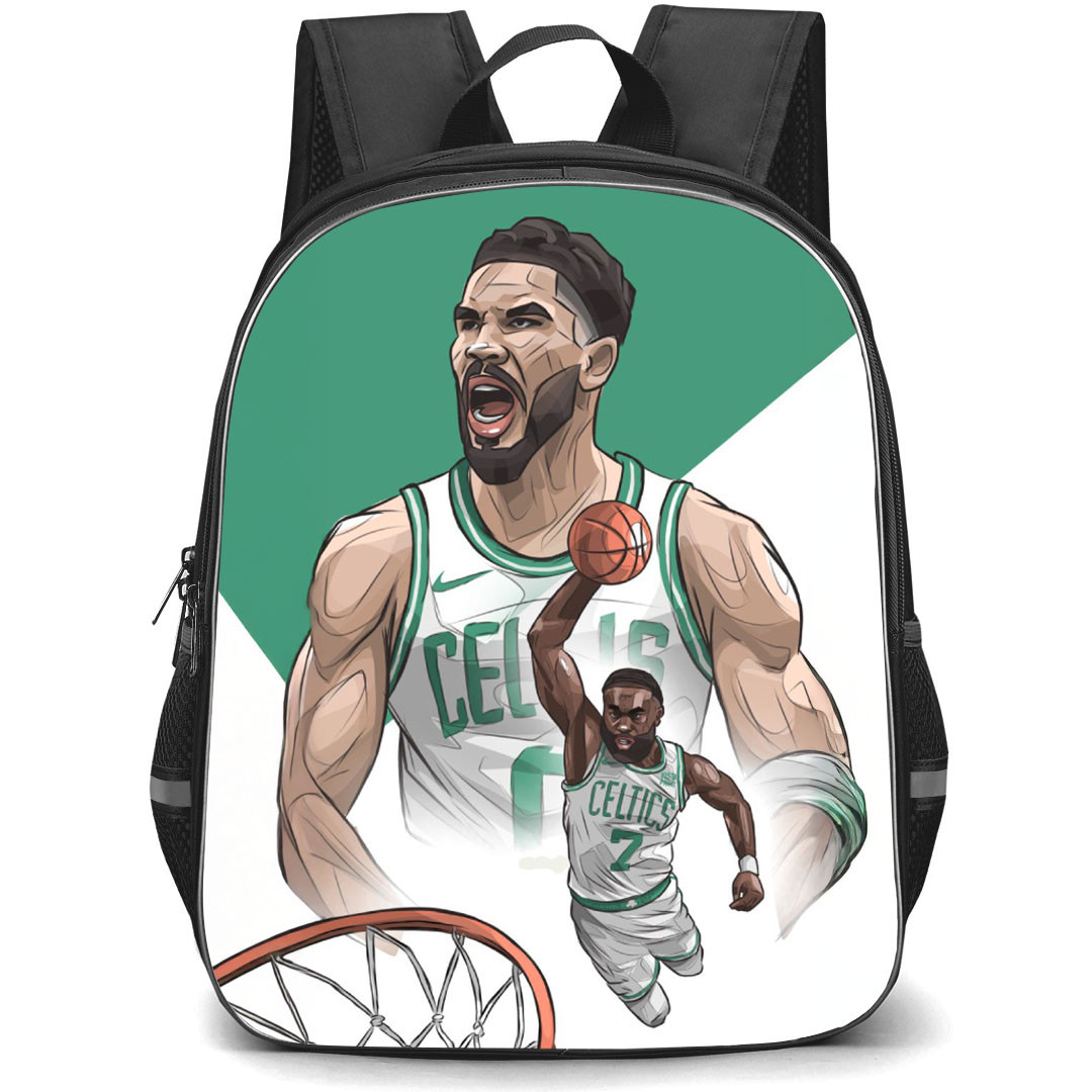 NBA Backpack StudentPack - Jayson Tatum Shouting And Brown Dunking Illustration Art Poster