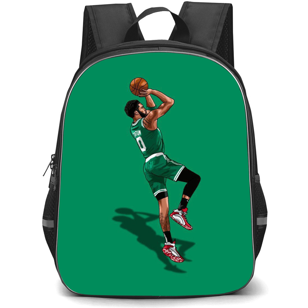 NBA Jayson Tatum Backpack StudentPack - Jayson Tatum Shooting Illustration Art On Green Background