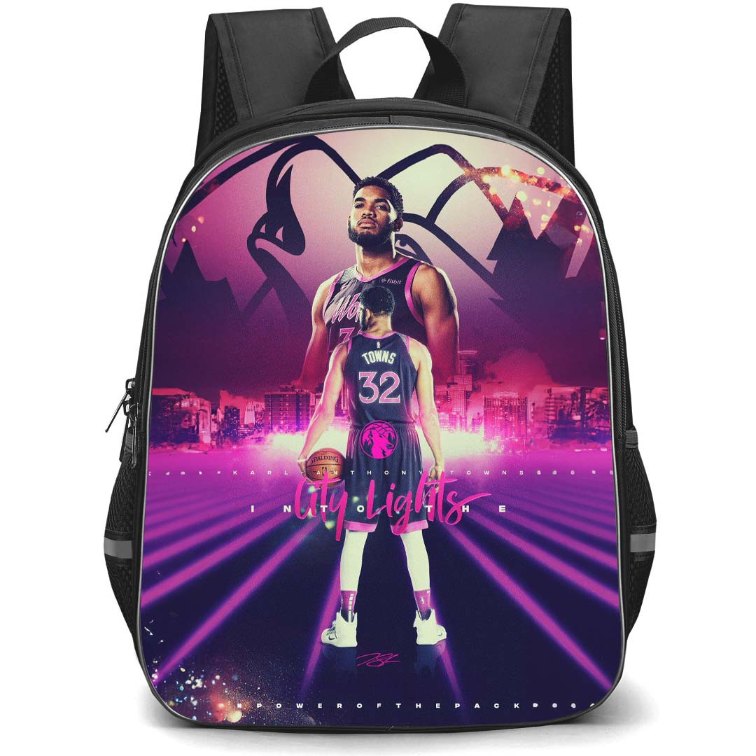 NBA Karl-Anthony Towns Backpack StudentPack - Karl-Anthony Towns 32 Standing Back City Lights Poster