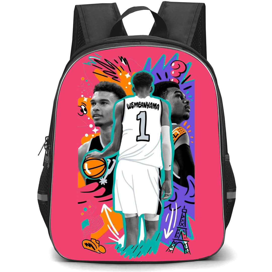 NBA Tyler Herro Backpack StudentPack - Victor Wembanyama Doodle Poster Pink Background