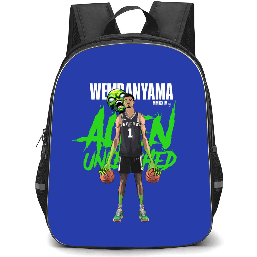 NBA Victor Wembanyama Backpack School Bag StudentPack - Victor Wembanyama Fierce Alien Portrait Poster Cartoon Art