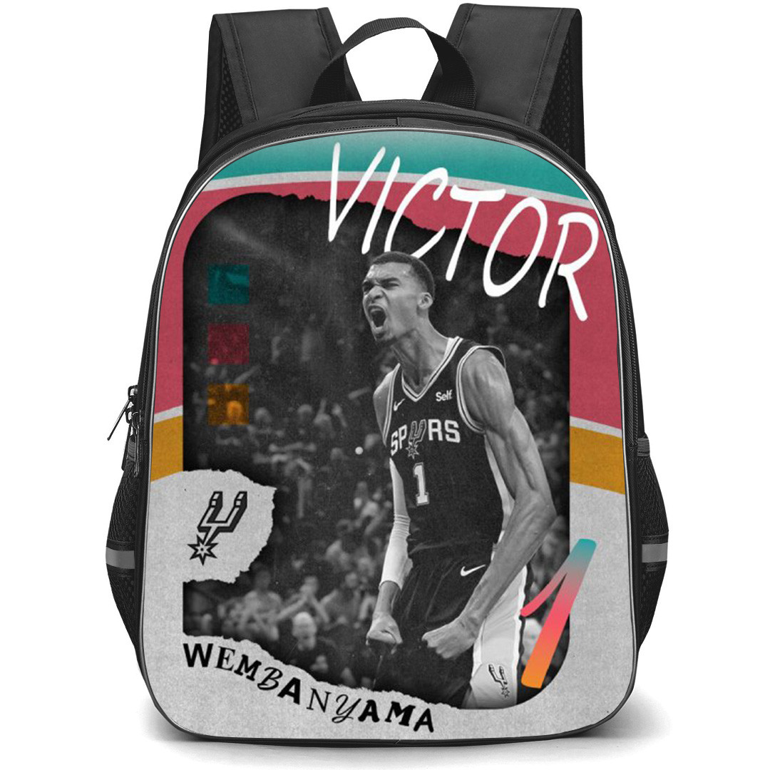 NBA Victor Wembanyama Backpack School Bag StudentPack - Victor Wembanyama Shouting Grayscale Portrait Team Poster