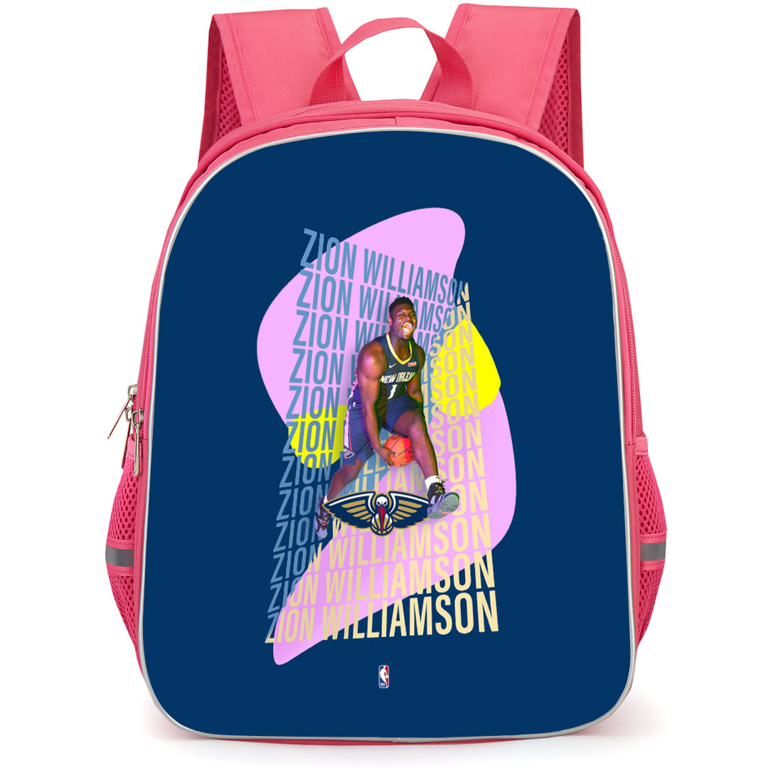 NBA Zion Williamson Backpack StudentPack - Zion Williamson Dribbling On Word Art Blue Background