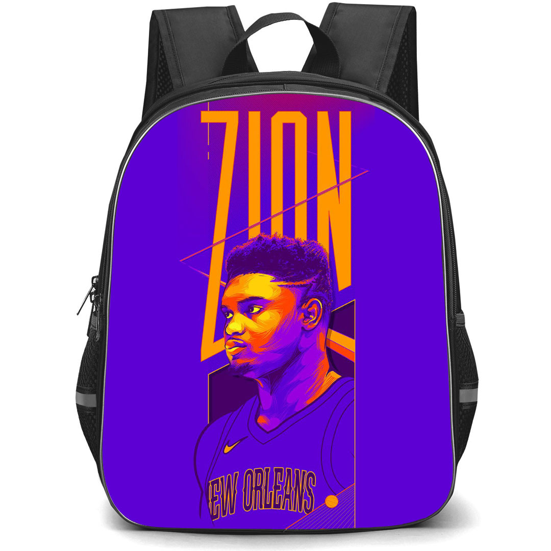 NBA Zion Williamson Backpack StudentPack - Zion Williamson Side Portrait Pop Art On Violet Background
