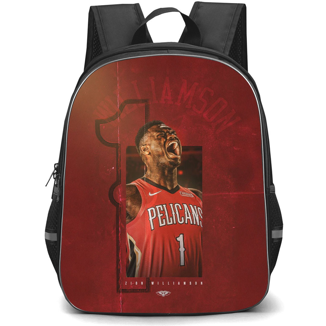 NBA Zion Williamson Backpack StudentPack - Zion Williamson Shouting On Retro Red Background