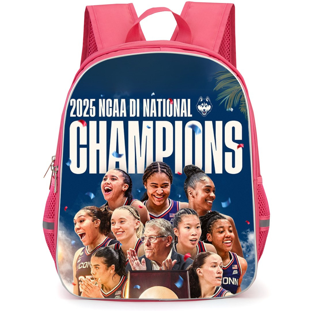 Uconn Huskies Womens Basketball Team Backpack StudentPack - Uconn Huskies 2025 National Champions Team Sticker On Dark Background