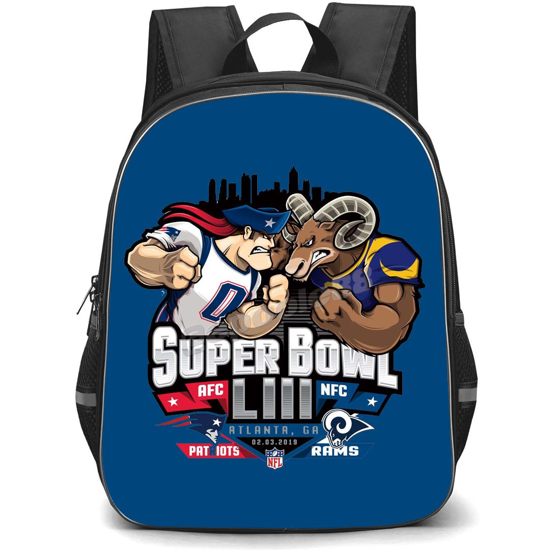 NFL Backpack StudentPack - NFL Super Bowl Sunday Day Poster Cartoon Art On Blue Background