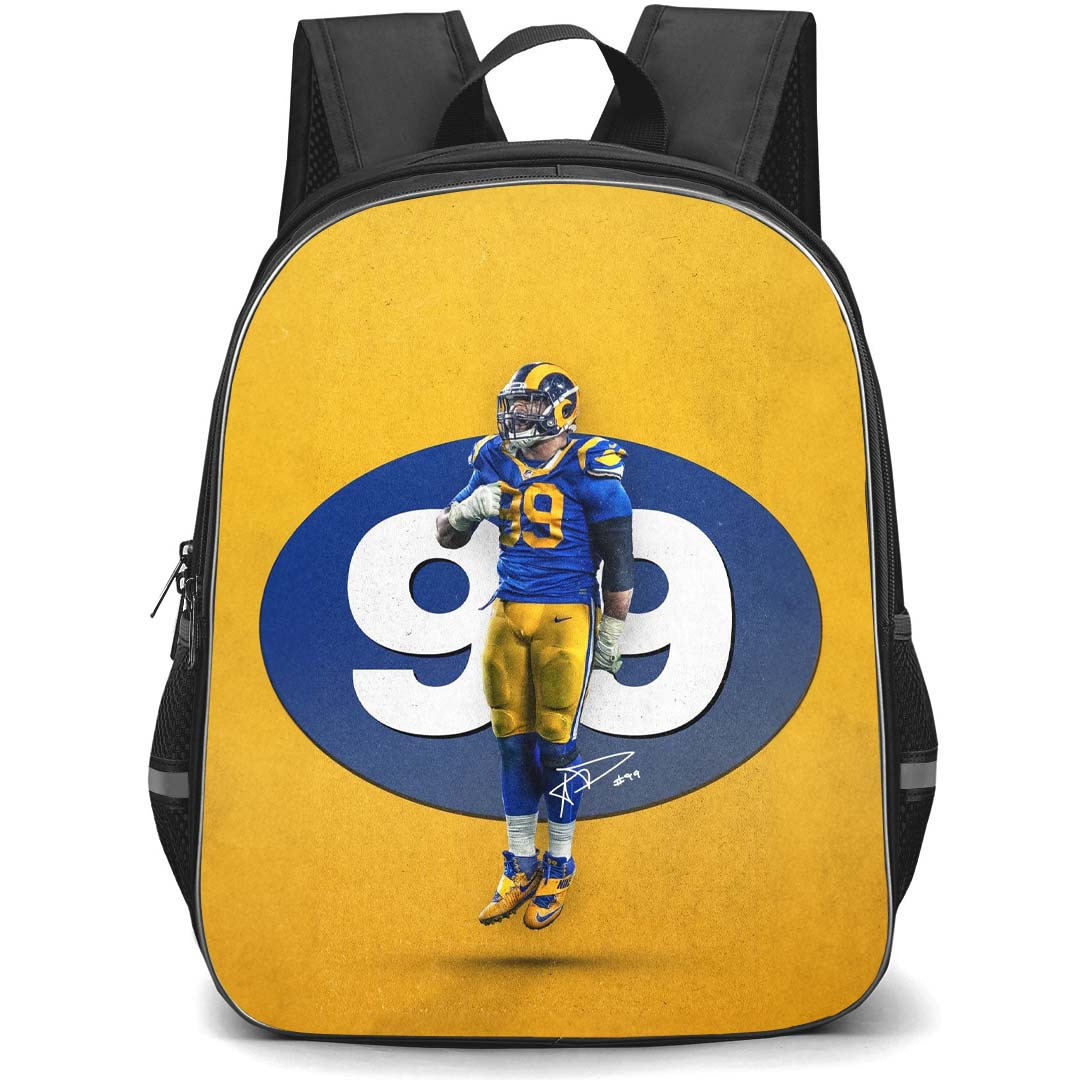 NFL Aaron Donald Backpack StudentPack - Aaron Donald 99 LA Rams Jumping Yellow Background