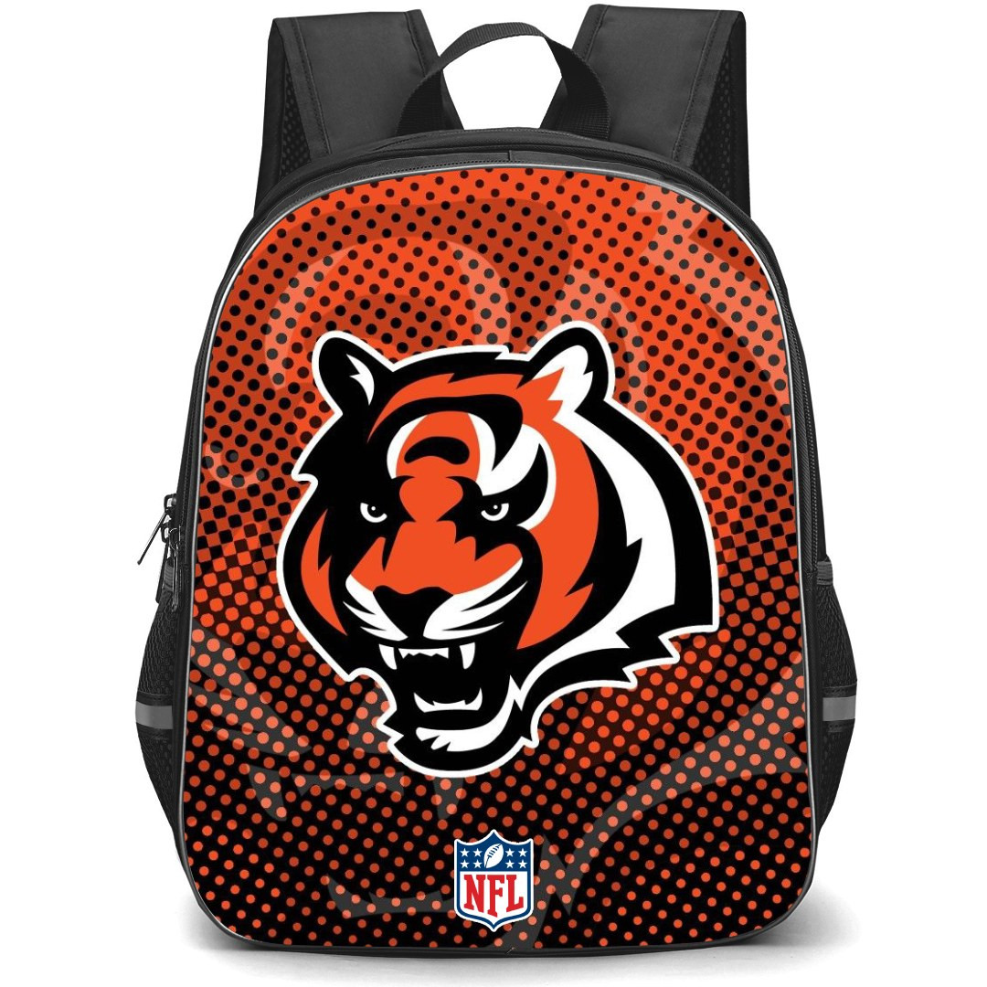 NFL Cincinnati Bengals Backpack StudentPack - Cincinnati Bengals Tiger Aavatar On Black Dot Orange Background