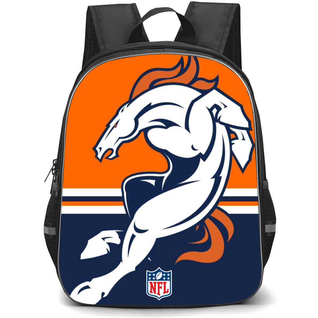 NFL Denver Broncos Backpack StudentPack - Denver Broncos Fan Art Logo On Orange Blue Background
