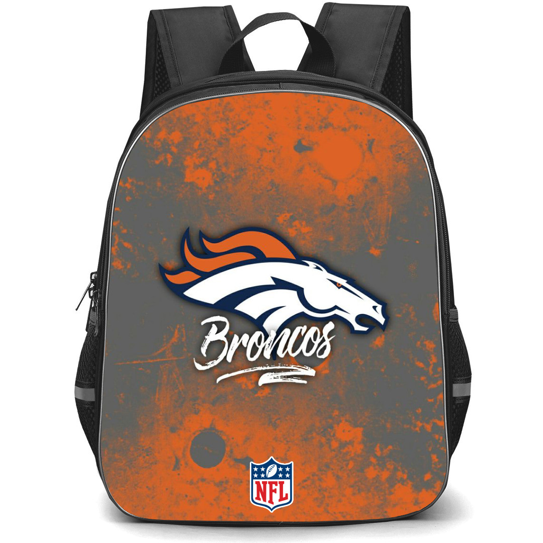 NFL Denver Broncos Backpack StudentPack - Denver Broncos Logo On Grunge Orange Watercolor Background