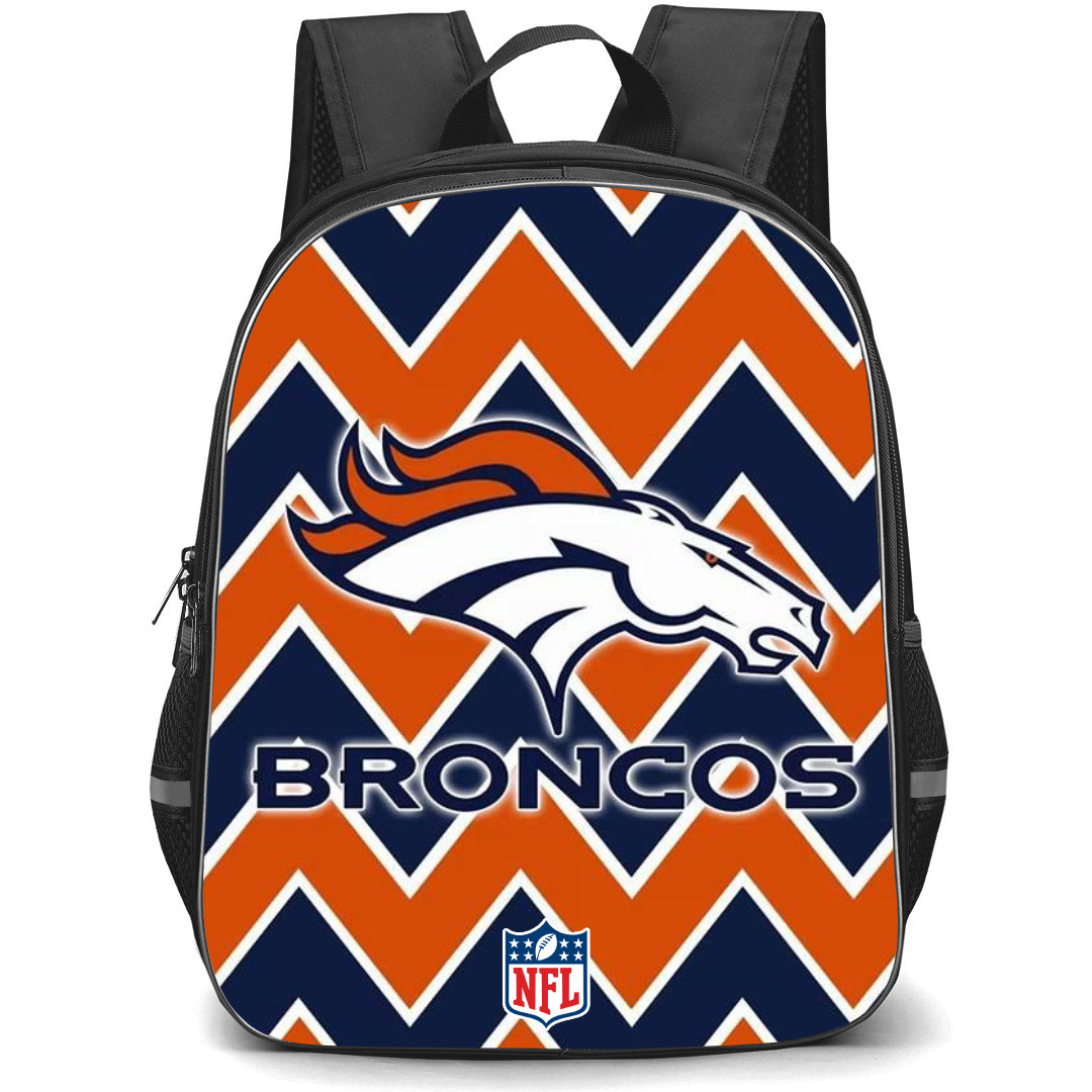 NFL Denver Broncos Backpack StudentPack - Denver Broncos Logo On Orange Blue Zig Zag Background