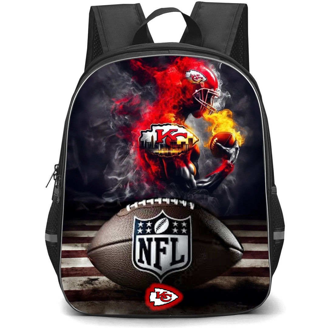 NFL Kansas City Chiefs Backpack StudentPack - NFL Football Wtih Chiefs Metalic Mist Player Illustration Artwork