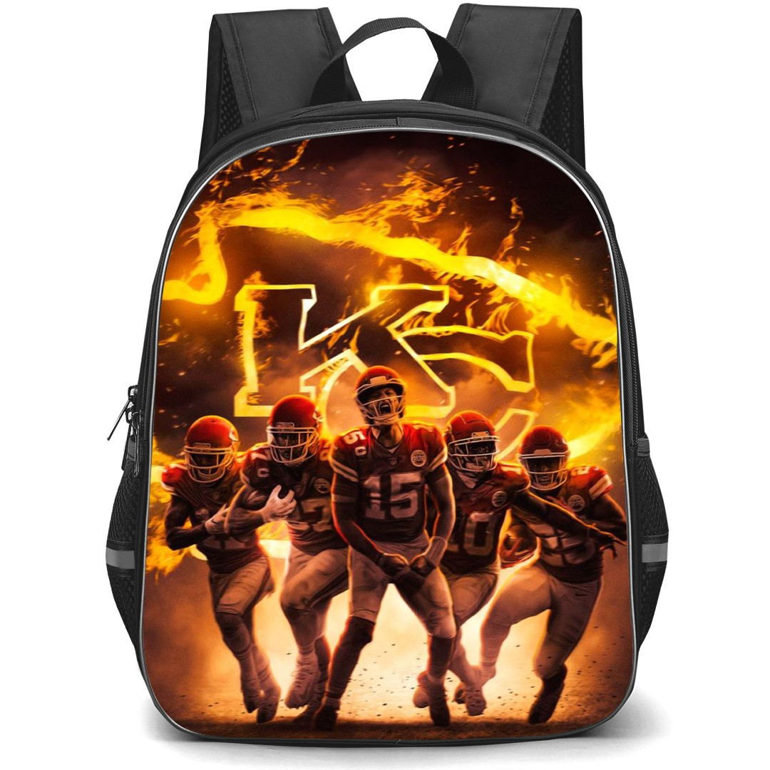NFL Kansas City Chiefs Backpack StudentPack - Chiefs Players With Flaming Logo Background
