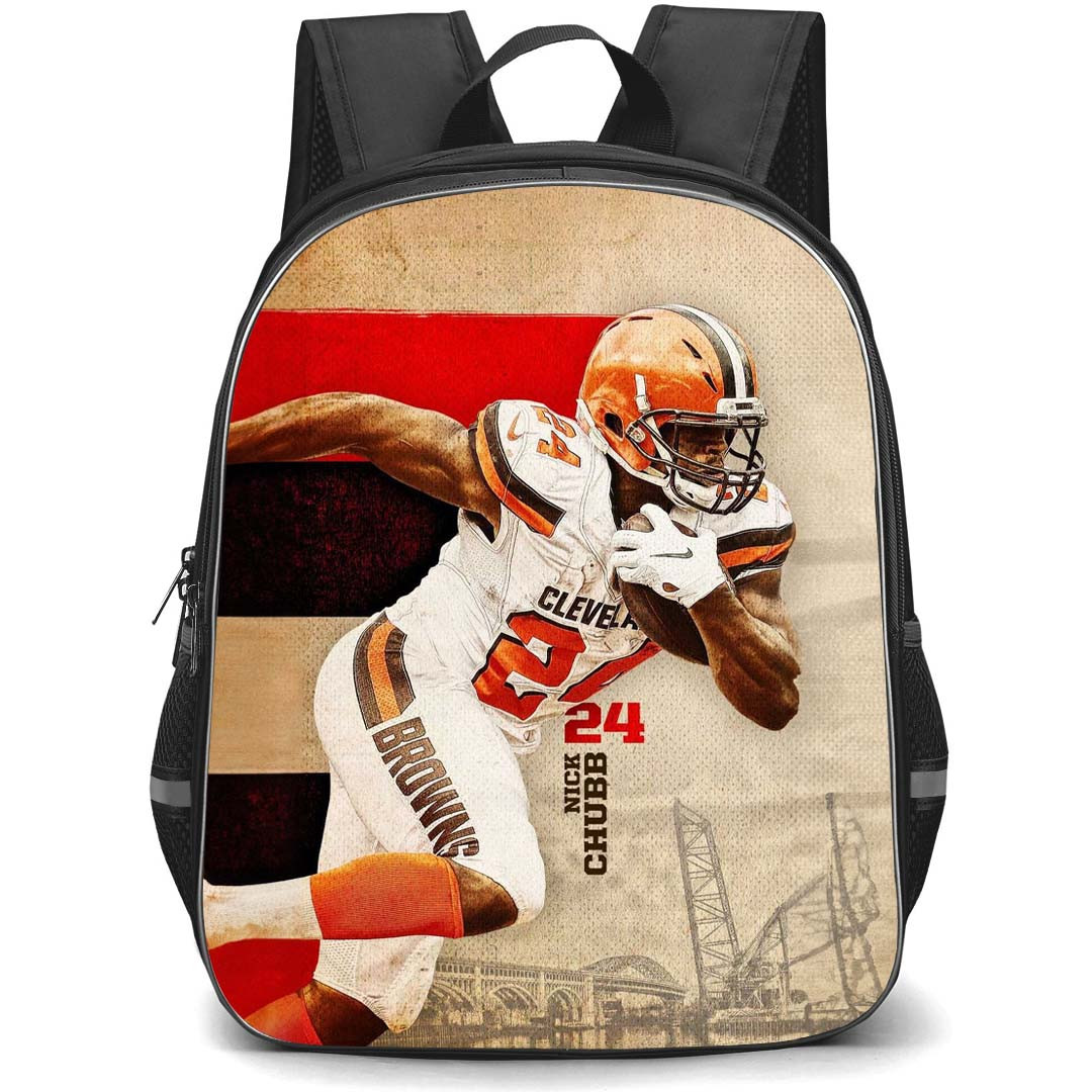 NFL Nick Chubb Backpack StudentPack - Nick Chubb Cleveland Browns 24 Running With Ball