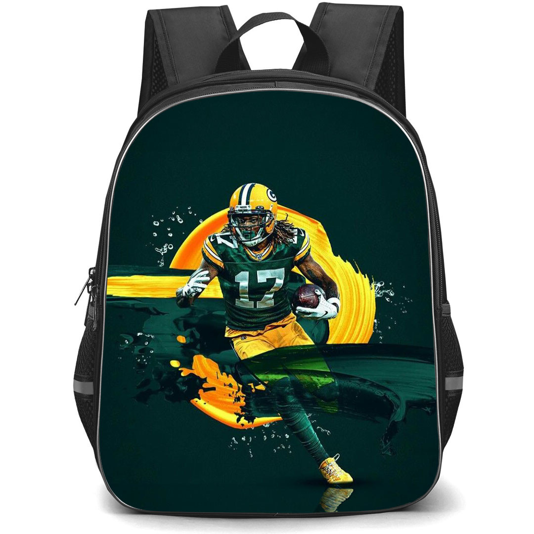 NFL Davante Adams Backpack StudentPack - Davante Adams 17 Green Bay Packers Rushing Play On Green Yellow Graphic