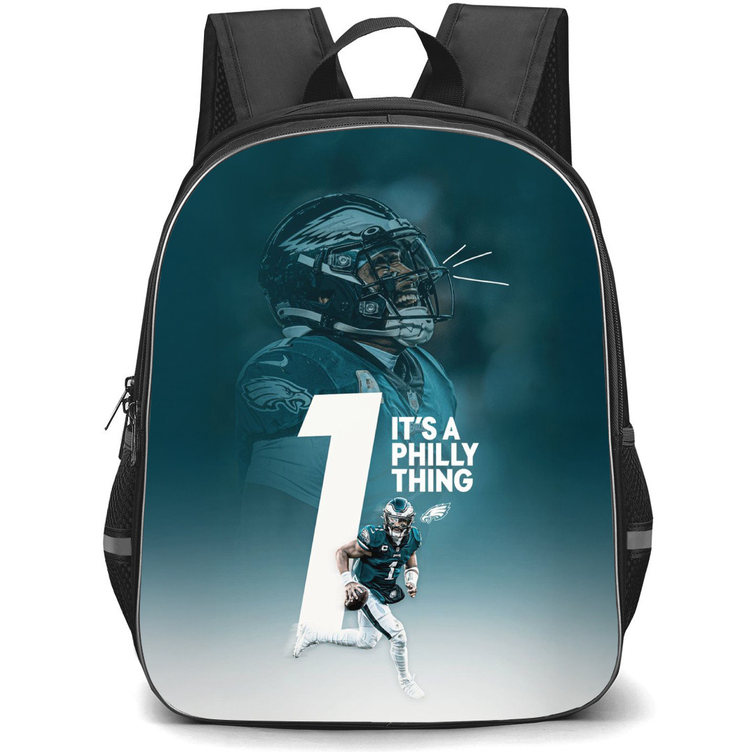 NFL Philadelphia Eagles Backpack StudentPack - Jalen Hurts Number 1 In Action It's A Philly Thing With Jalen Hurts Background