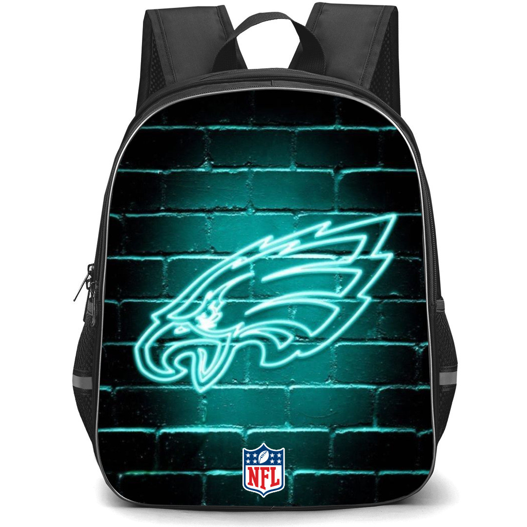 NFL Philadelphia Eagles Backpack StudentPack - Philadelphia Eagles Neon Logo On Dark Wall Background
