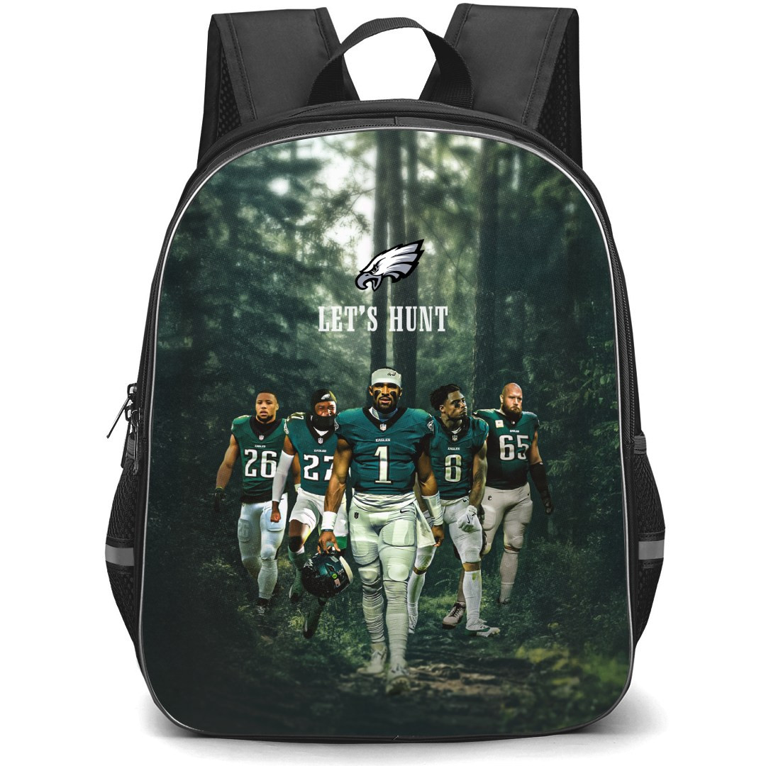NFL Philadelphia Eagles Backpack StudentPack - Eagles Players In Forest With Text Lets Hunt