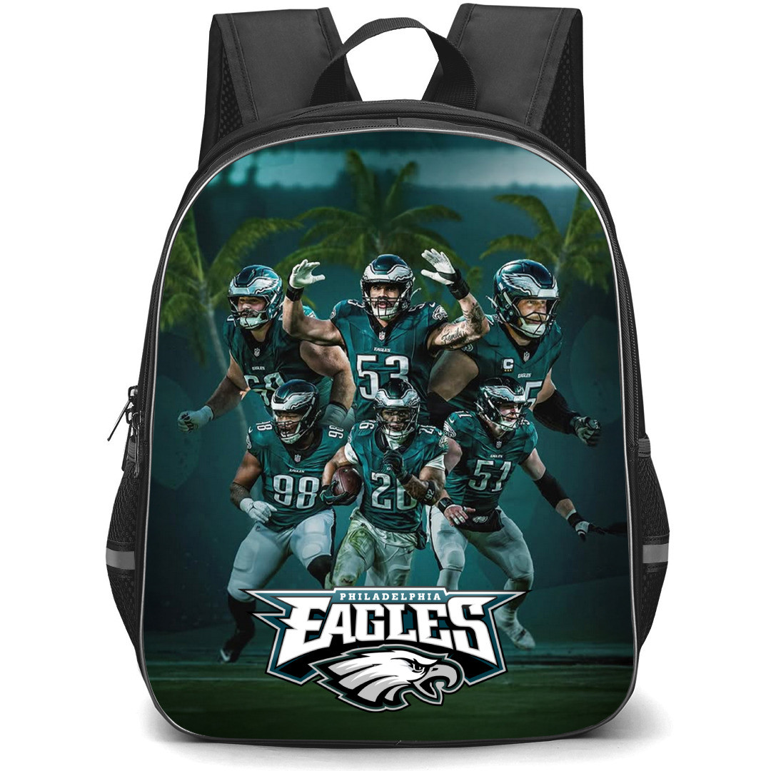 NFL Philadelphia Eagles Backpack StudentPack - Eagles Players In Action With Text Tree And Stadium Background
