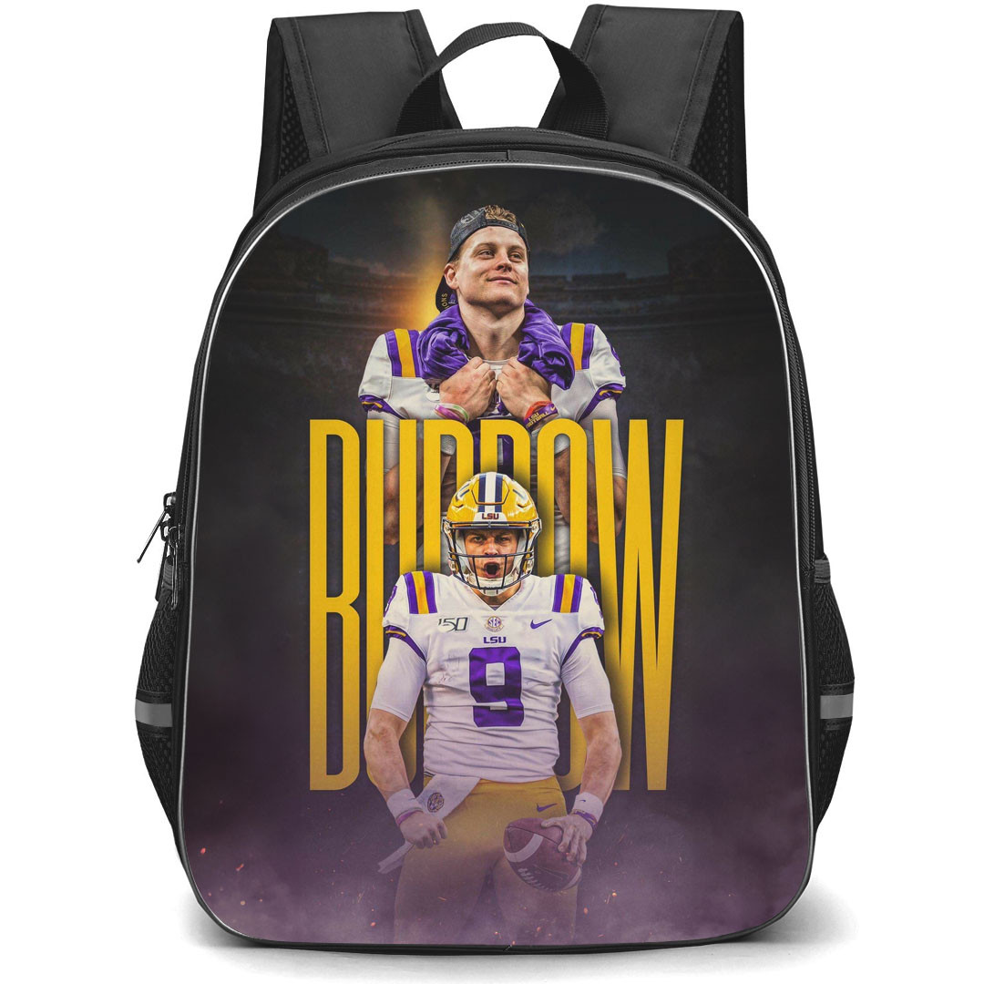 NFL Joe Burrow Backpack StudentPack - Joe Burrow 9 LSU Tigers Shouting Word Art Background