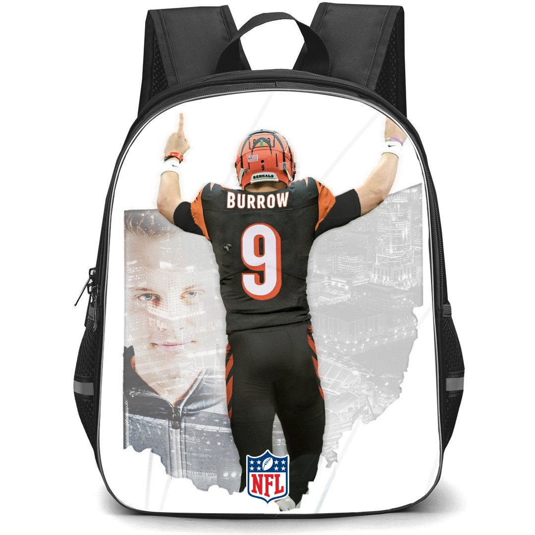 NFL Joe Burrow Backpack StudentPack - Joe Burrow 9 Cincinnati Bengals Standing Back On White Background