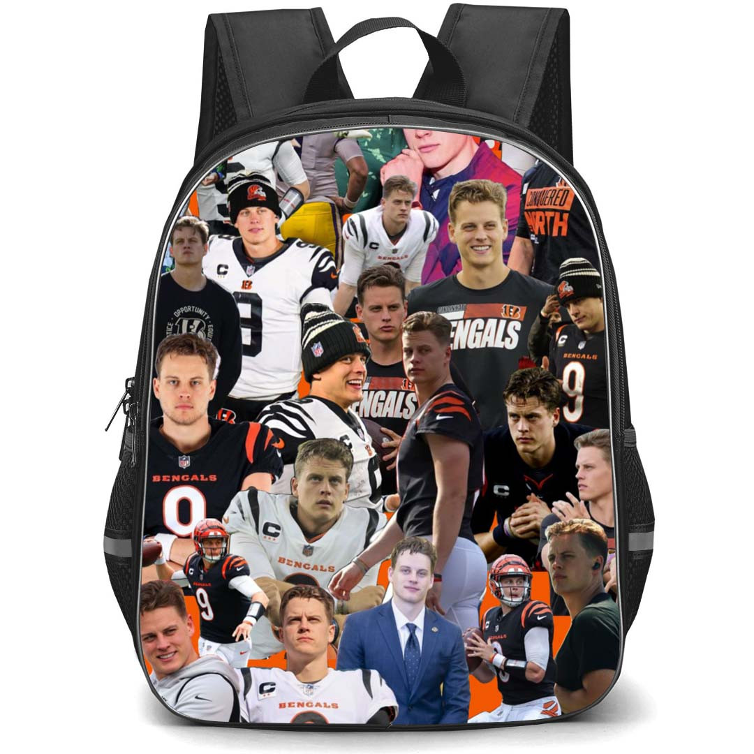 NFL Joe Burrow Backpack StudentPack - Joe Burrow 9 Cincinnati Bengals Portrait Collage