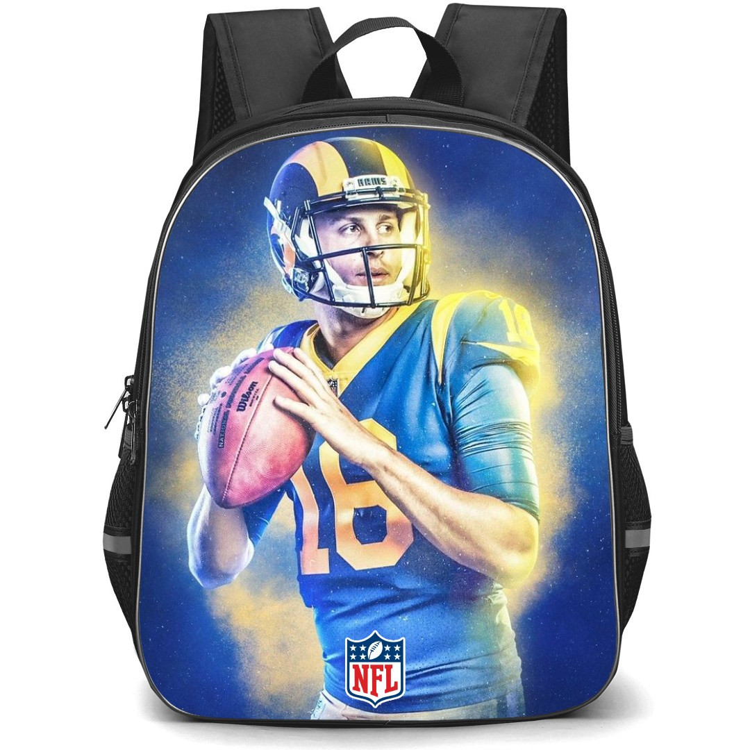 NFL Jared Goff Backpack StudentPack - Jared Goff Los Angeles Rams Candid Picture On Blue Background