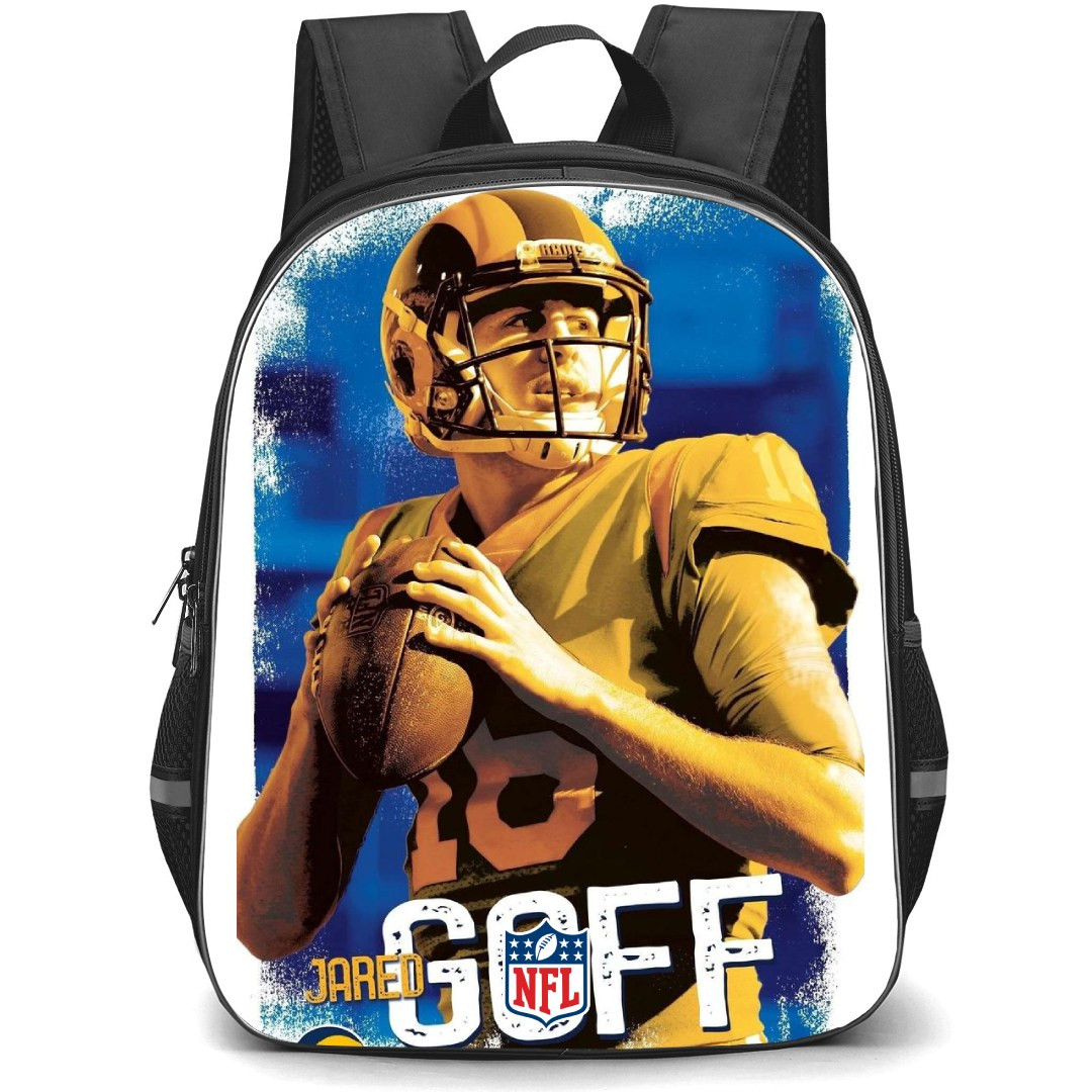 NFL Jared Goff Backpack StudentPack - Jared Goff Los Angeles Rams Retro Poster On Blue Background