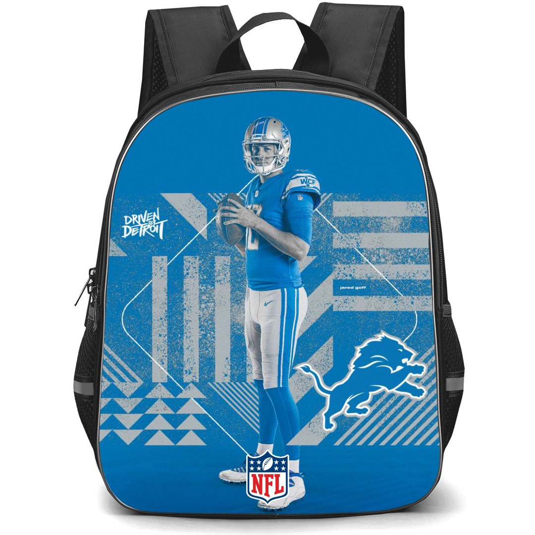NFL Jared Goff Backpack StudentPack - Jared Goff Detroit Lions Official Poster Blue Background