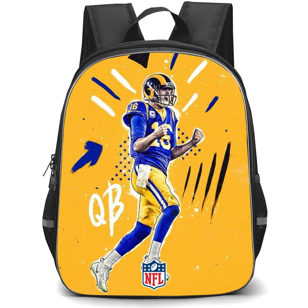 NFL Jared Goff Backpack StudentPack - Jared Goff Shouthing Illustrtaion Art On Yellow Background